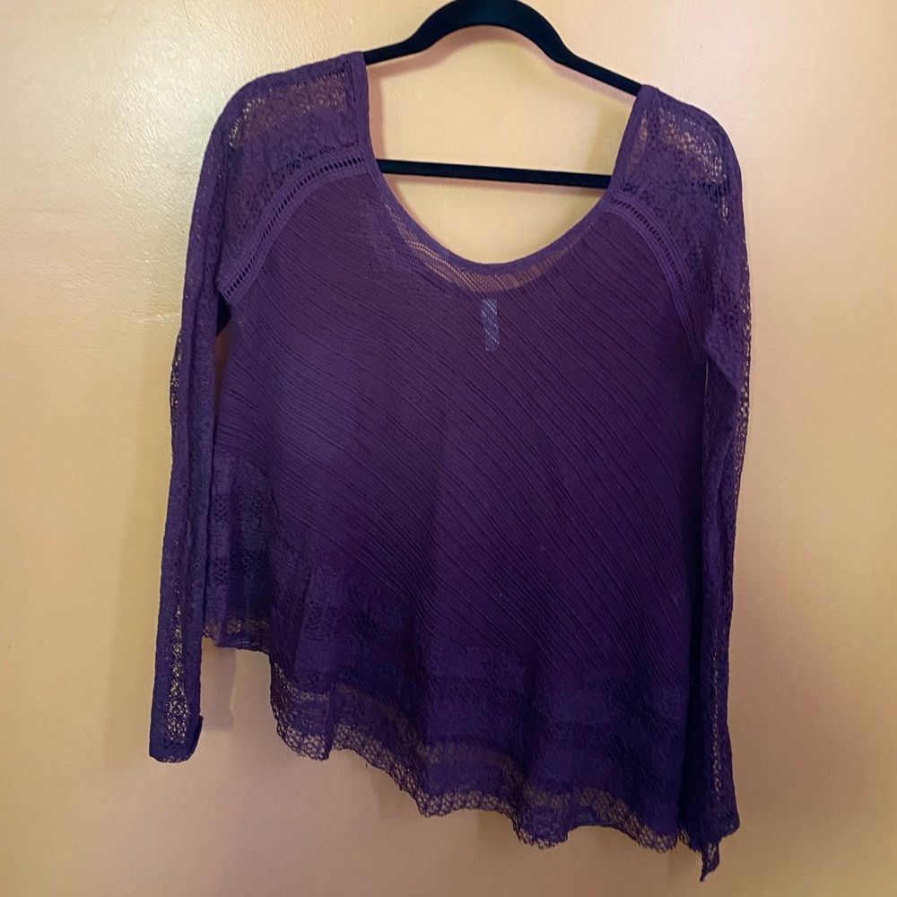 Free People Purple Asymmetrical Lace Top